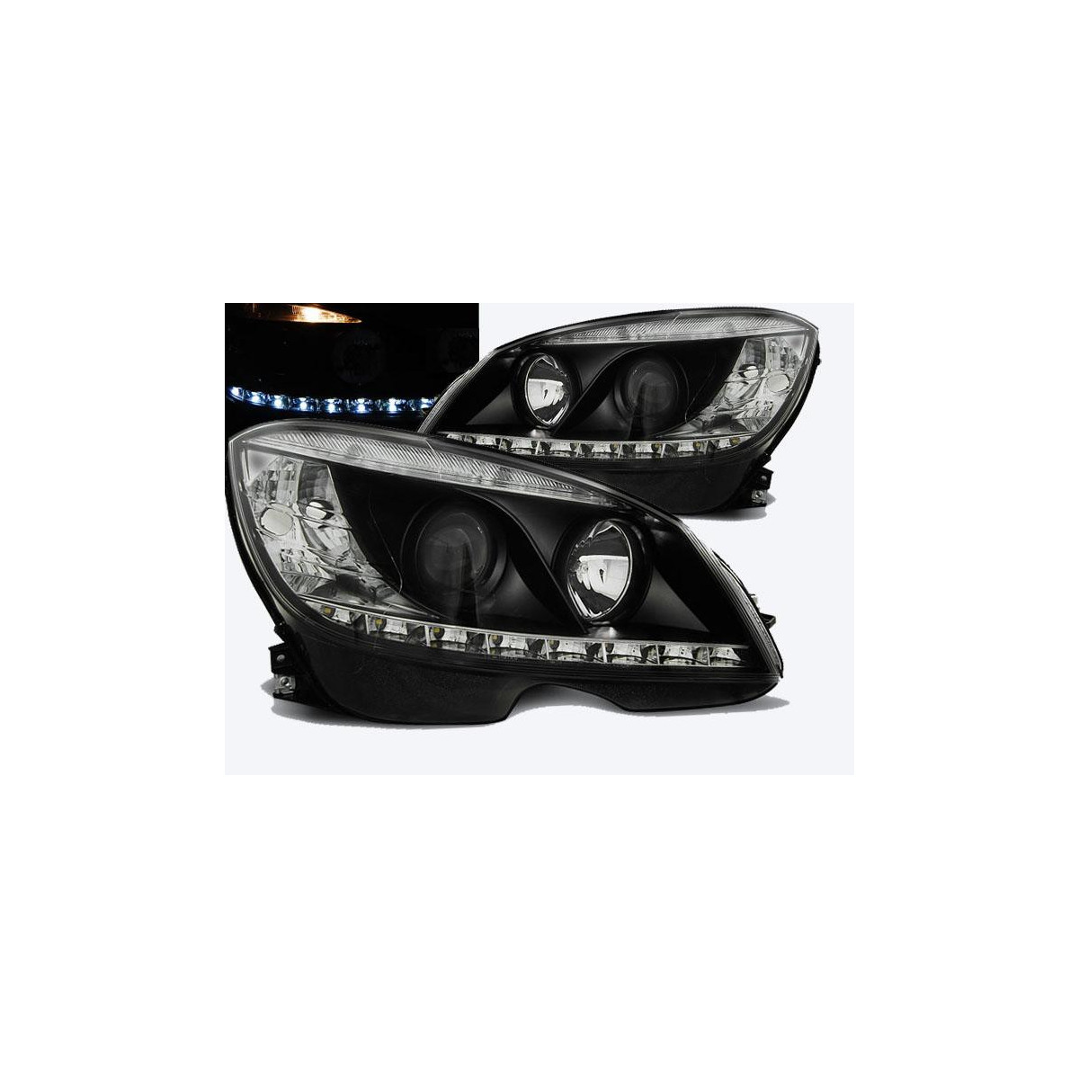 LAMPY DAYLINE LOOK MERCEDES W204 07-10 BLACK H7