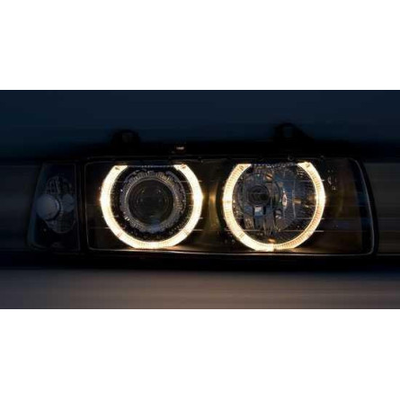 LAMPY PRZEDNIE ANGEL EYES BMW E36 2D COUPE/CABRIOCZARNE